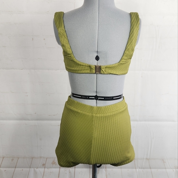 Fella Australian Vacation Textured Ribbed High Waisted Bikini Set Olive Green M - Picture 5 of 16
